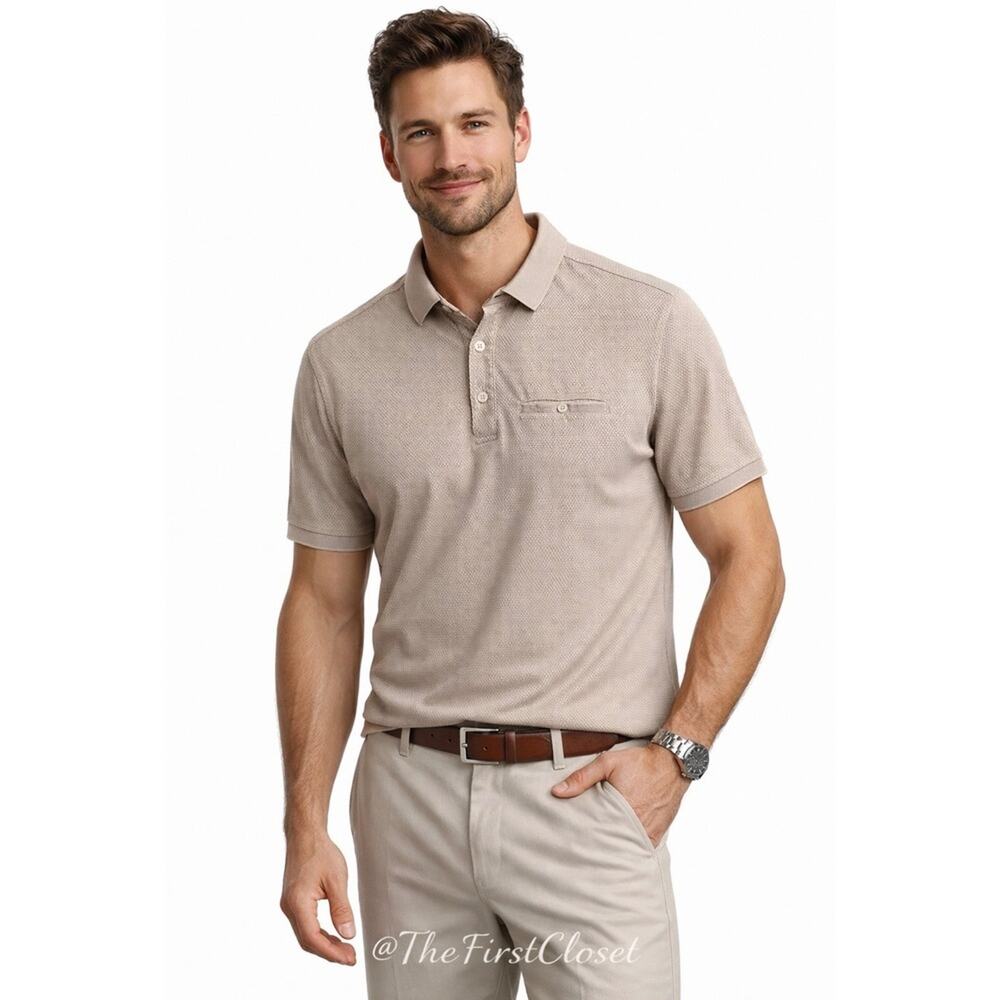Buttercloth Shirt‎ Mens M Short Sleeve Textured Polo Tan Icy Cotton Mint Fiber